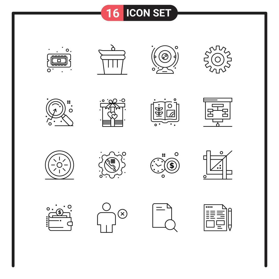 16 Thematic Vector Outlines and Editable Symbols of magnify wheel cam setting technology Editable Vector Design Elements