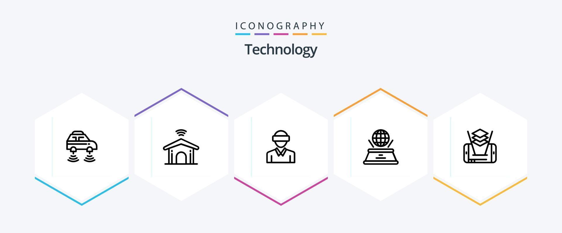 Technology 25 Line icon pack including presentation. hologram. technology. world. technology vector