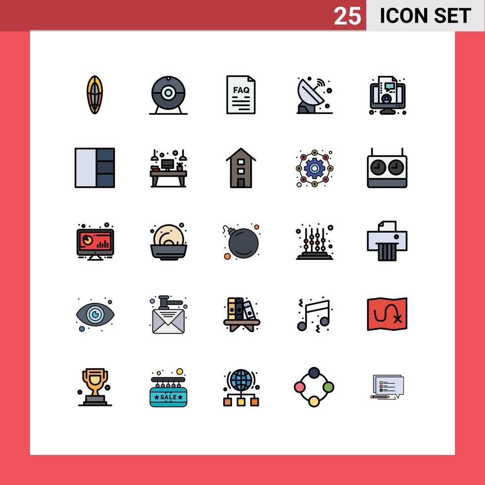 Group of 25 Filled line Flat Colors Signs and Symbols for business signal document orbit satellite Editable Vector Design Elements