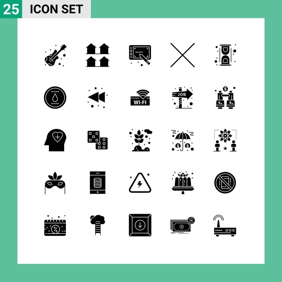 Group of 25 Solid Glyphs Signs and Symbols for process laboratory design lab delete Editable Vector Design Elements