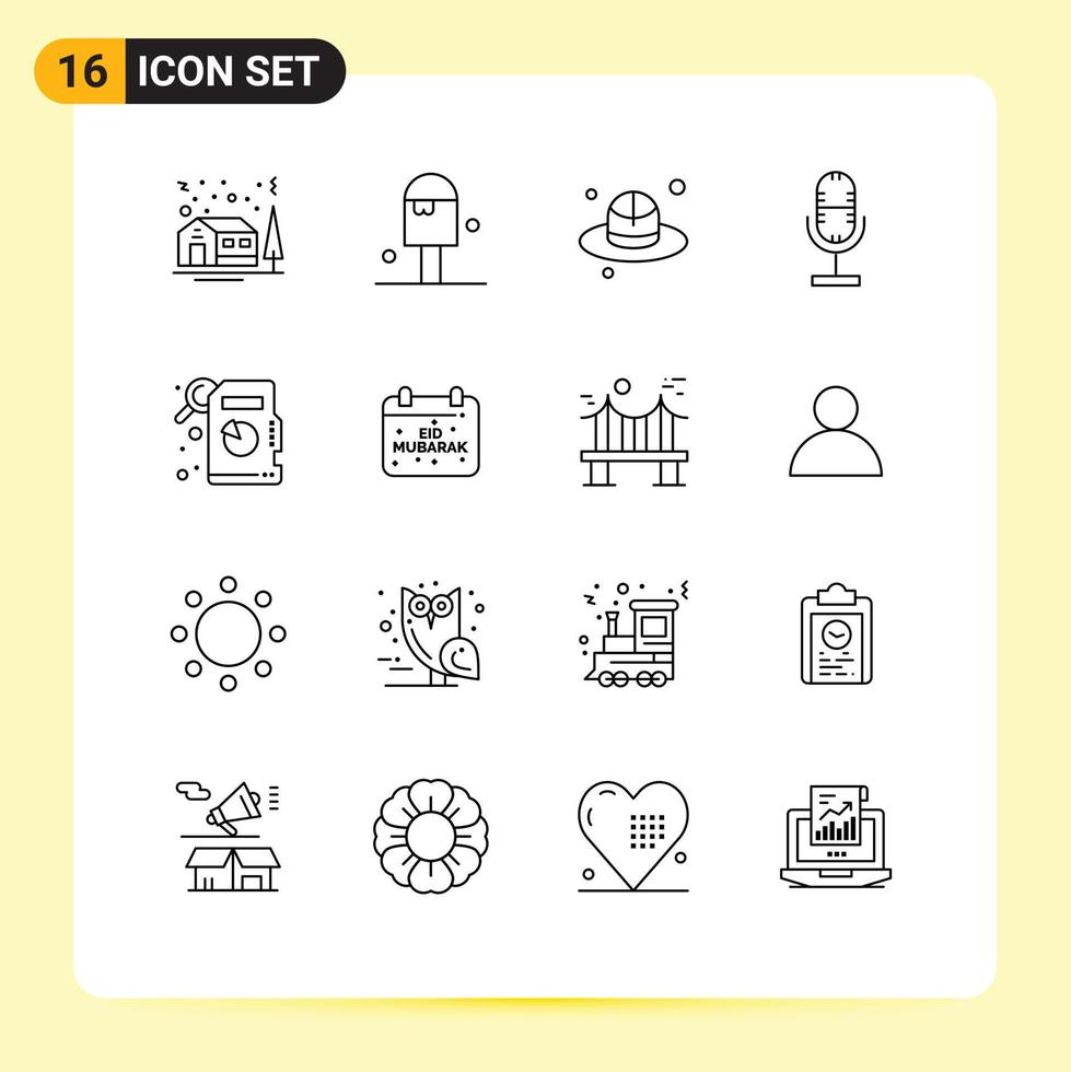 16 Creative Icons Modern Signs and Symbols of calendar descriptive statistics brim microphone broadcast Editable Vector Design Elements
