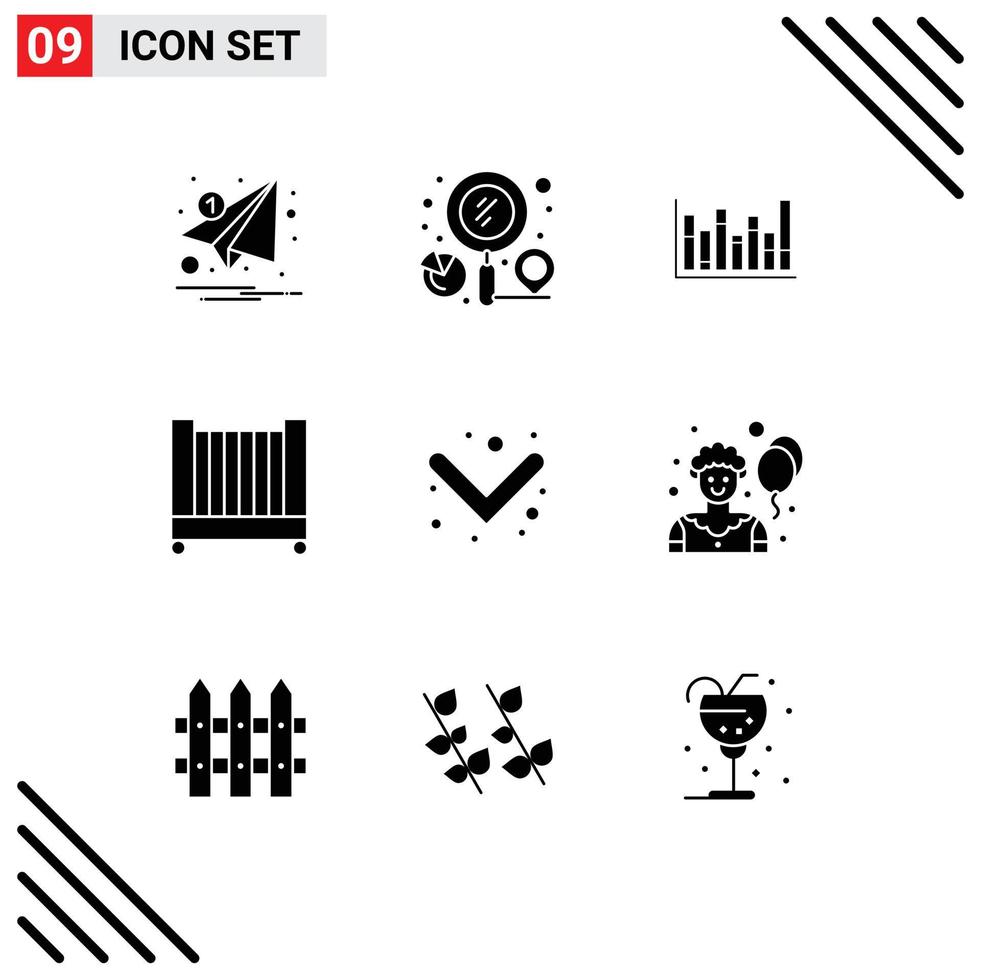Solid Glyph Pack of 9 Universal Symbols of arrow child search bed up Editable Vector Design Elements
