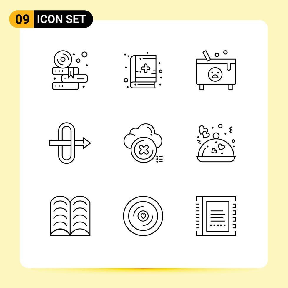 User Interface Pack of 9 Basic Outlines of cancel delete death cloud gateway Editable Vector Design Elements