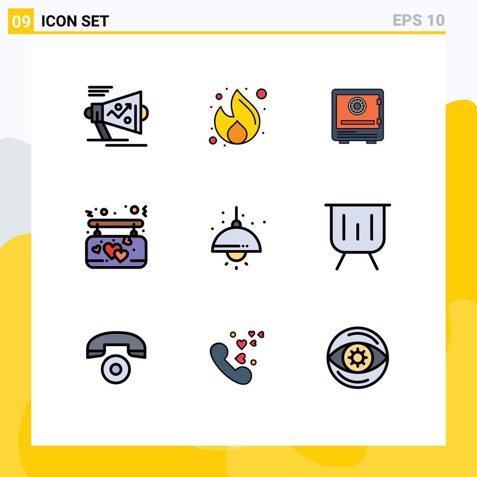 Set of 9 Vector Filledline Flat Colors on Grid for affection safety money money deposit Editable Vector Design Elements