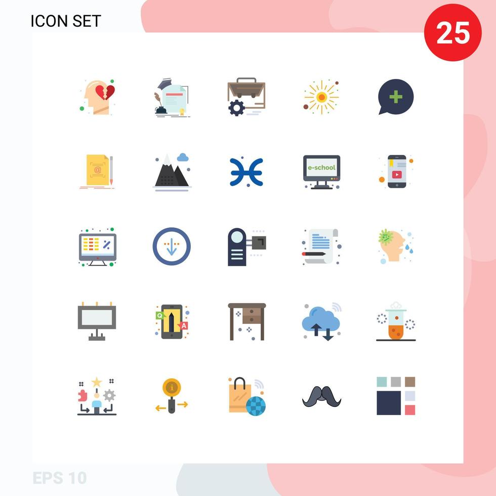 25 Universal Flat Color Signs Symbols of sun sun agreement rise engineer Editable Vector Design Elements