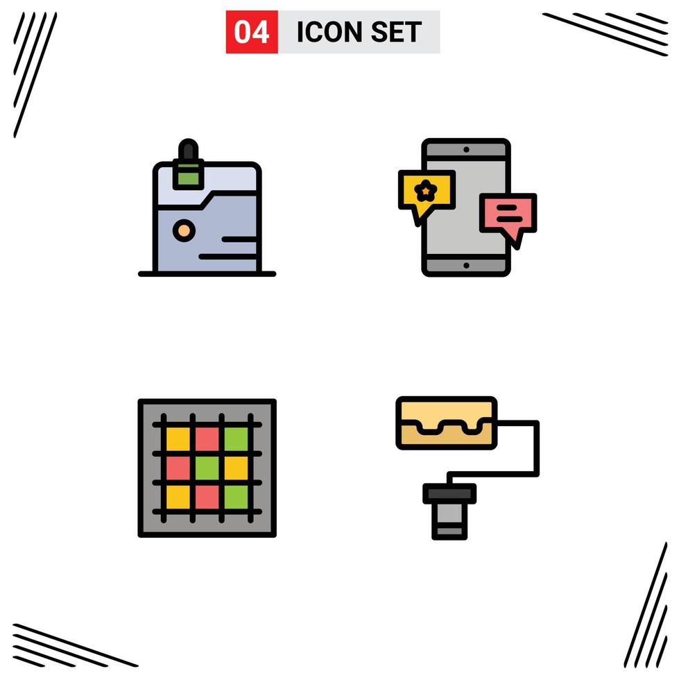 Set of 4 Modern UI Icons Symbols Signs for business grid technology media drawing Editable Vector Design Elements