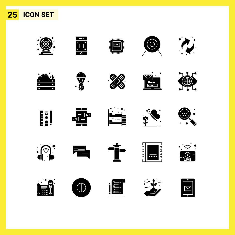 Set of 25 Modern UI Icons Symbols Signs for resources arrows cpu target archery Editable Vector Design Elements