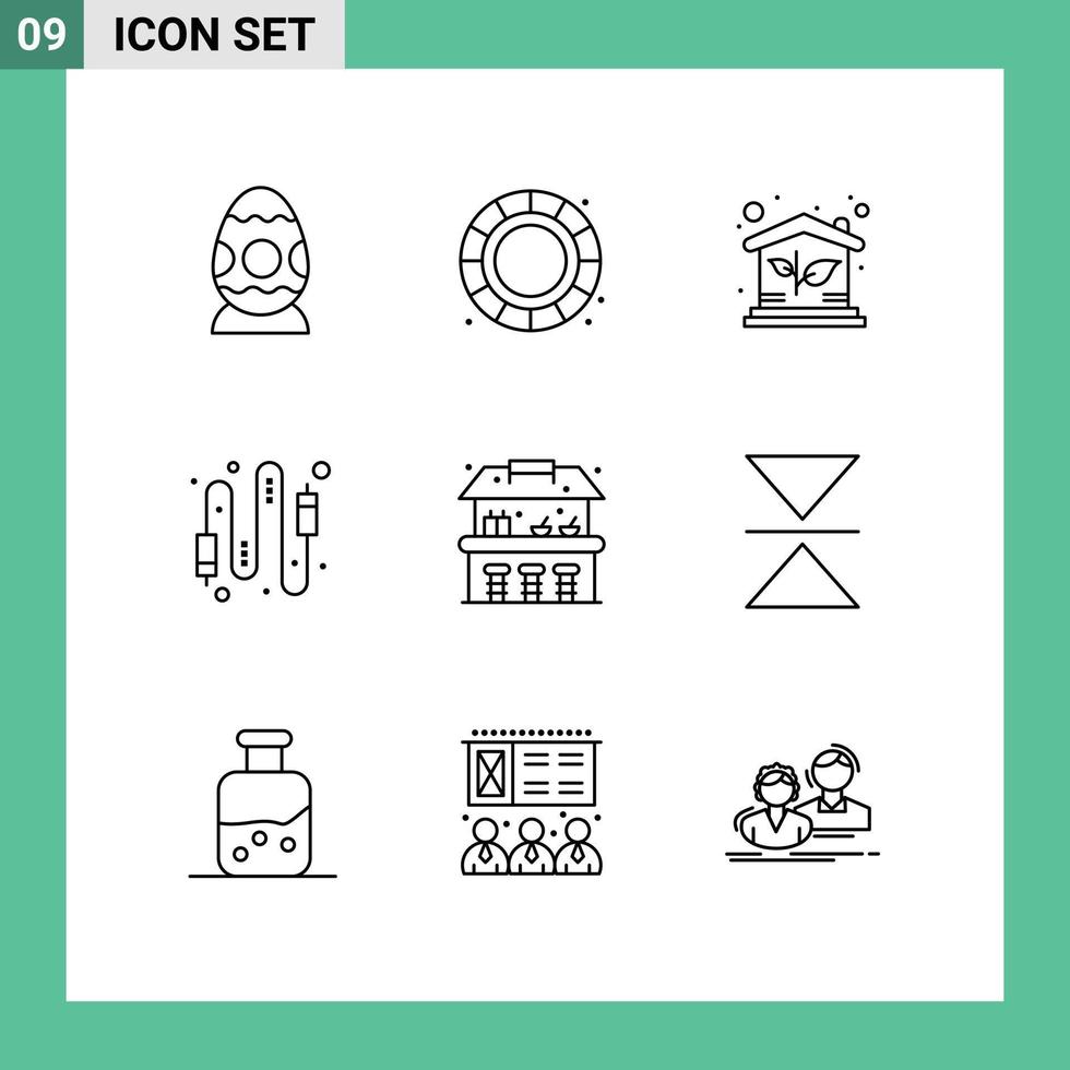 Group of 9 Modern Outlines Set for water electric house connection cable Editable Vector Design Elements