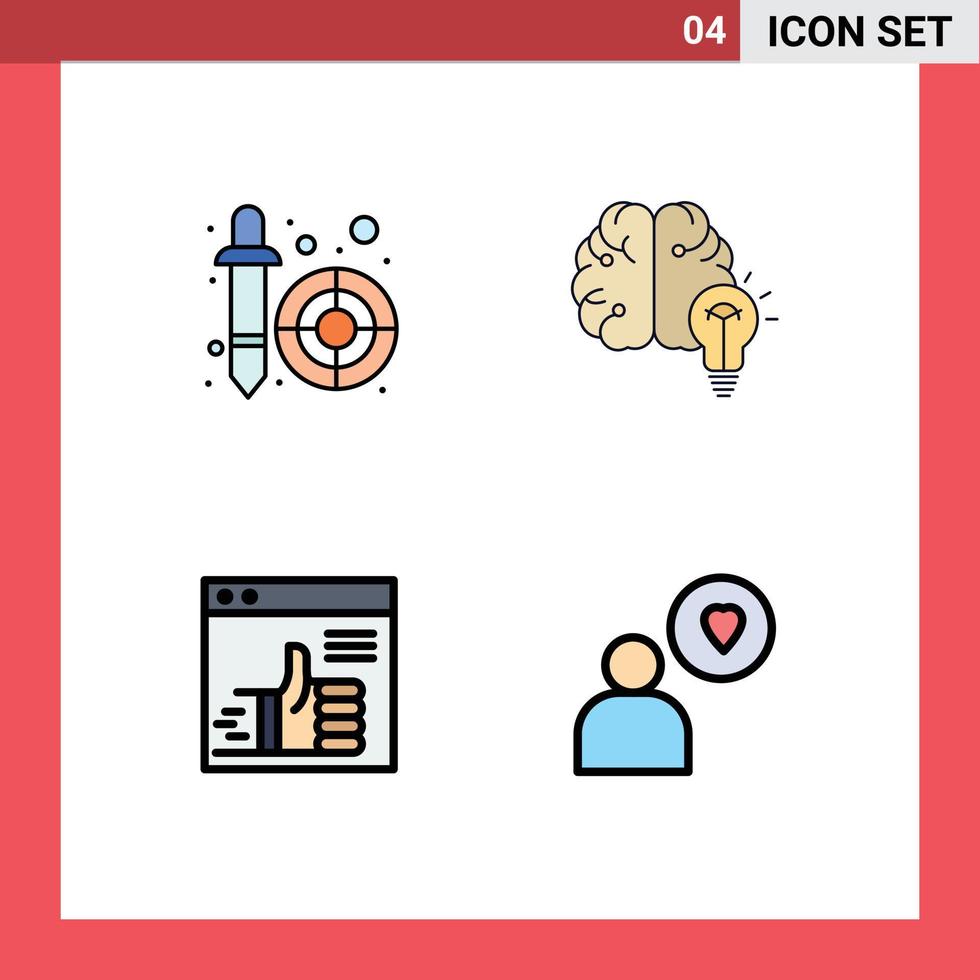 Set of 4 Modern UI Icons Symbols Signs for color picker like pipette brain up Editable Vector Design Elements