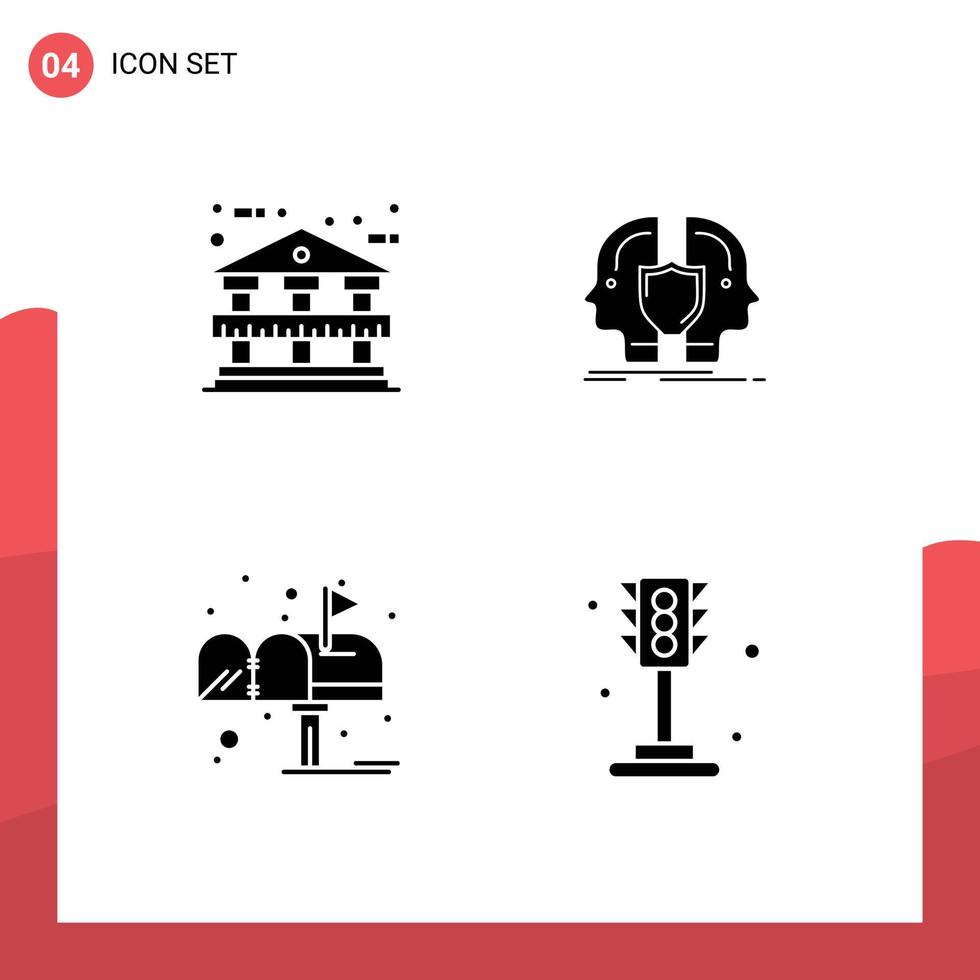 Modern Set of 4 Solid Glyphs Pictograph of architecture letter man identity post Editable Vector Design Elements