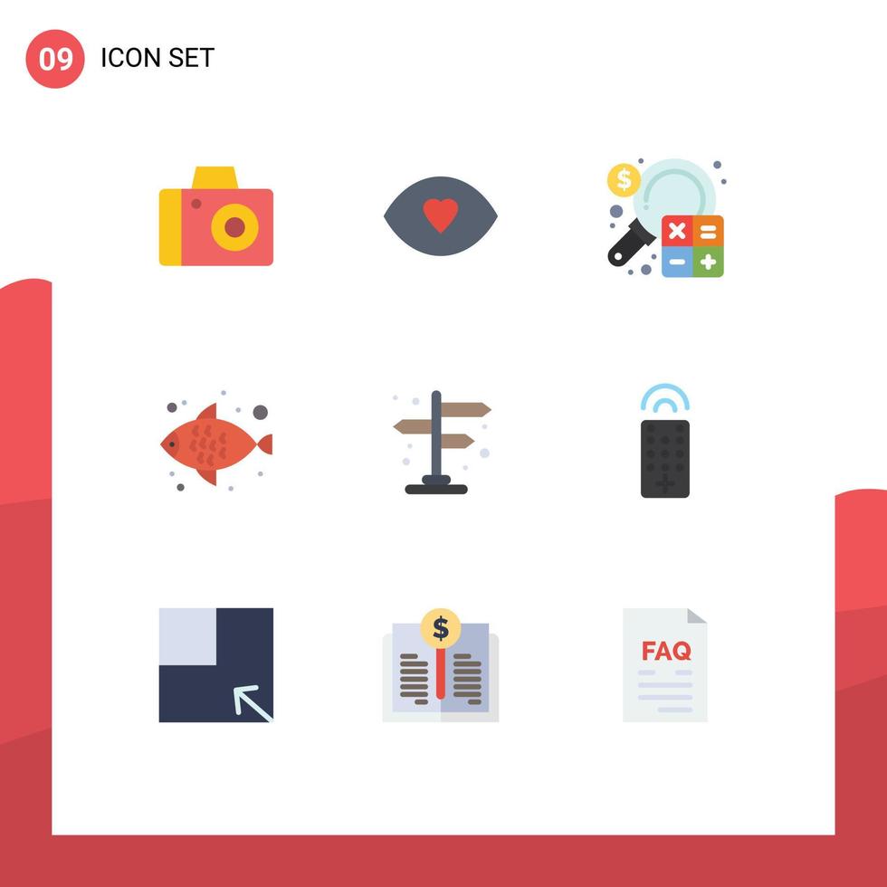 Flat Color Pack of 9 Universal Symbols of street city analysis water fish Editable Vector Design Elements