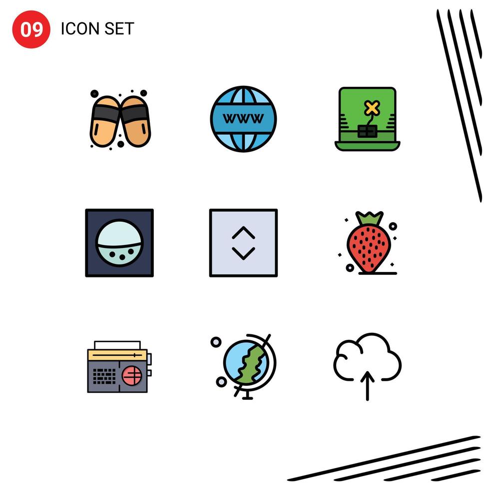 Pictogram Set of 9 Simple Filledline Flat Colors of strawberry square laptop enlarge washing Editable Vector Design Elements