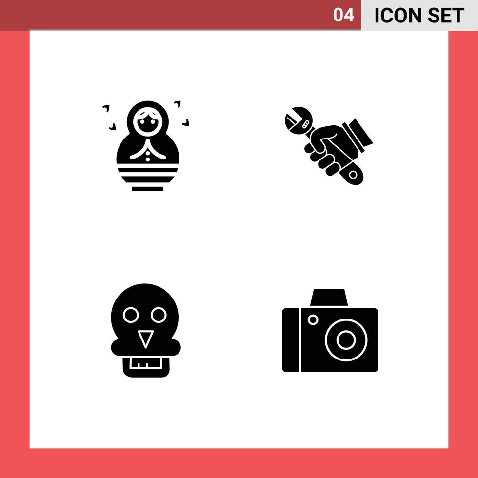 Stock Vector Icon Pack of 4 Line Signs and Symbols for baby skull of death wrench tools man Editable Vector Design Elements