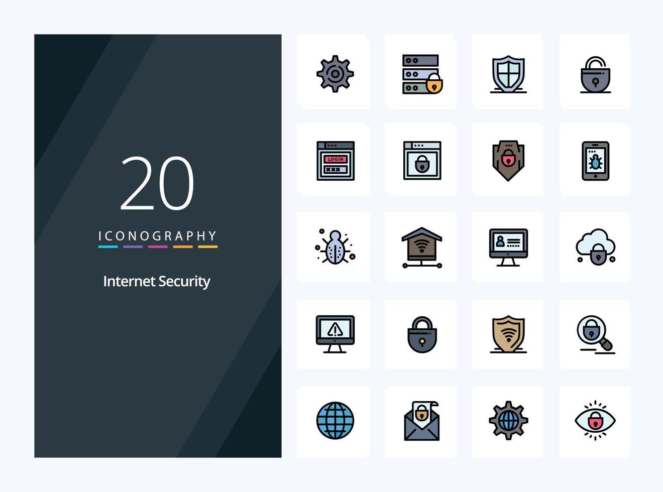 20 Internet Security line Filled icon for presentation vector