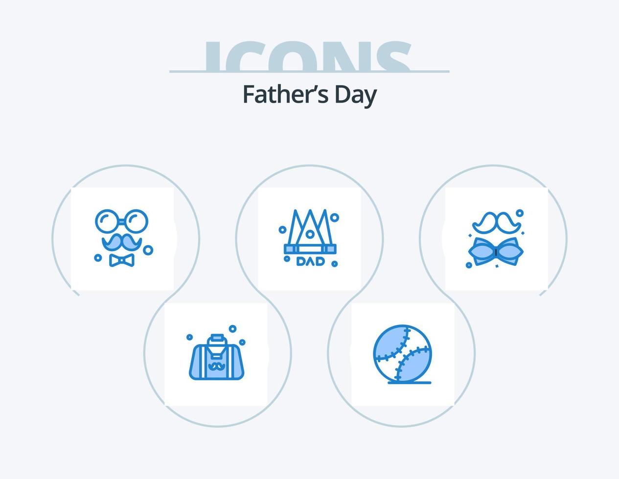 Fathers Day Blue Icon Pack 5 Icon Design. king. emperor. baseball. crown. fathers vector
