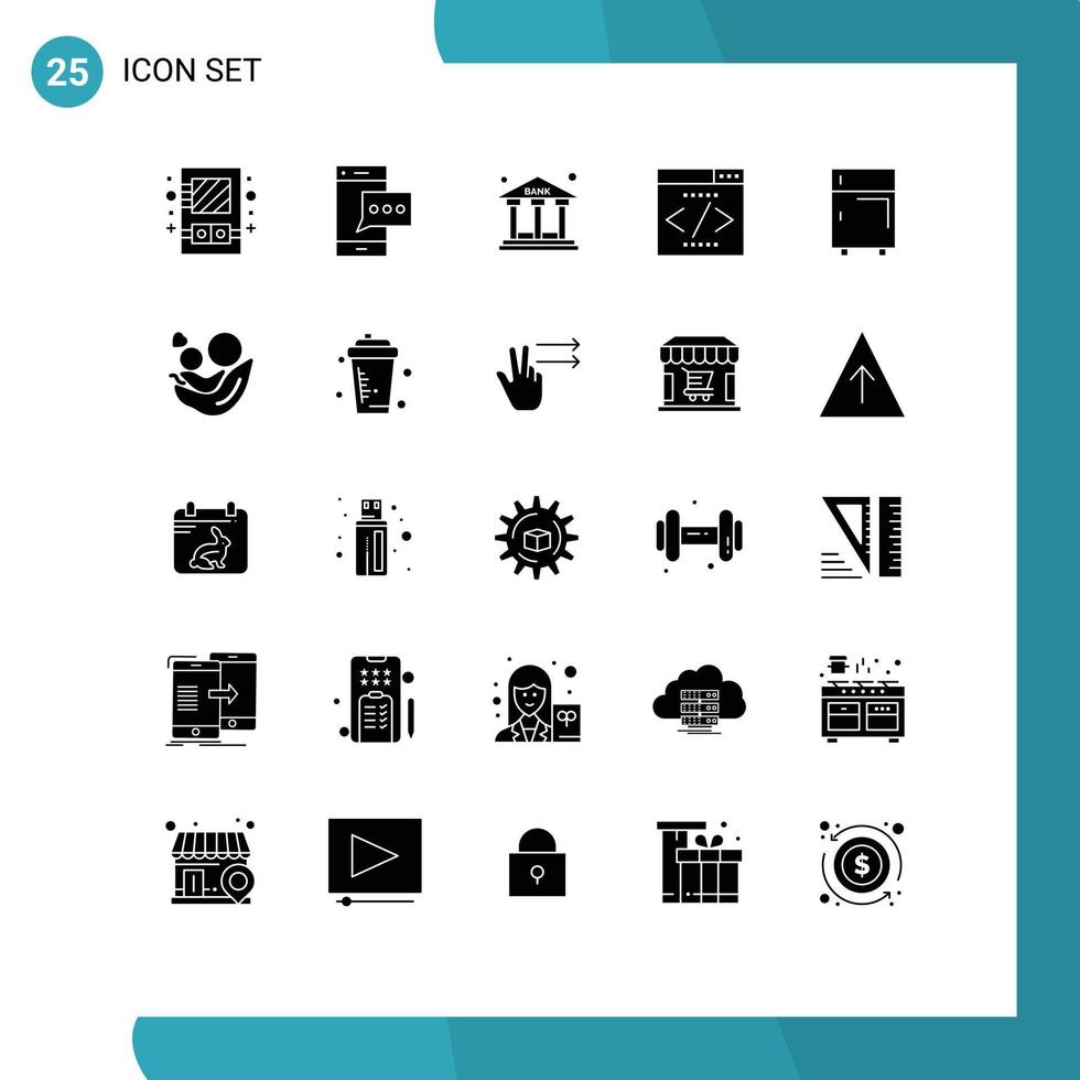 25 User Interface Solid Glyph Pack of modern Signs and Symbols of devices interface search engine smart phone interface building Editable Vector Design Elements