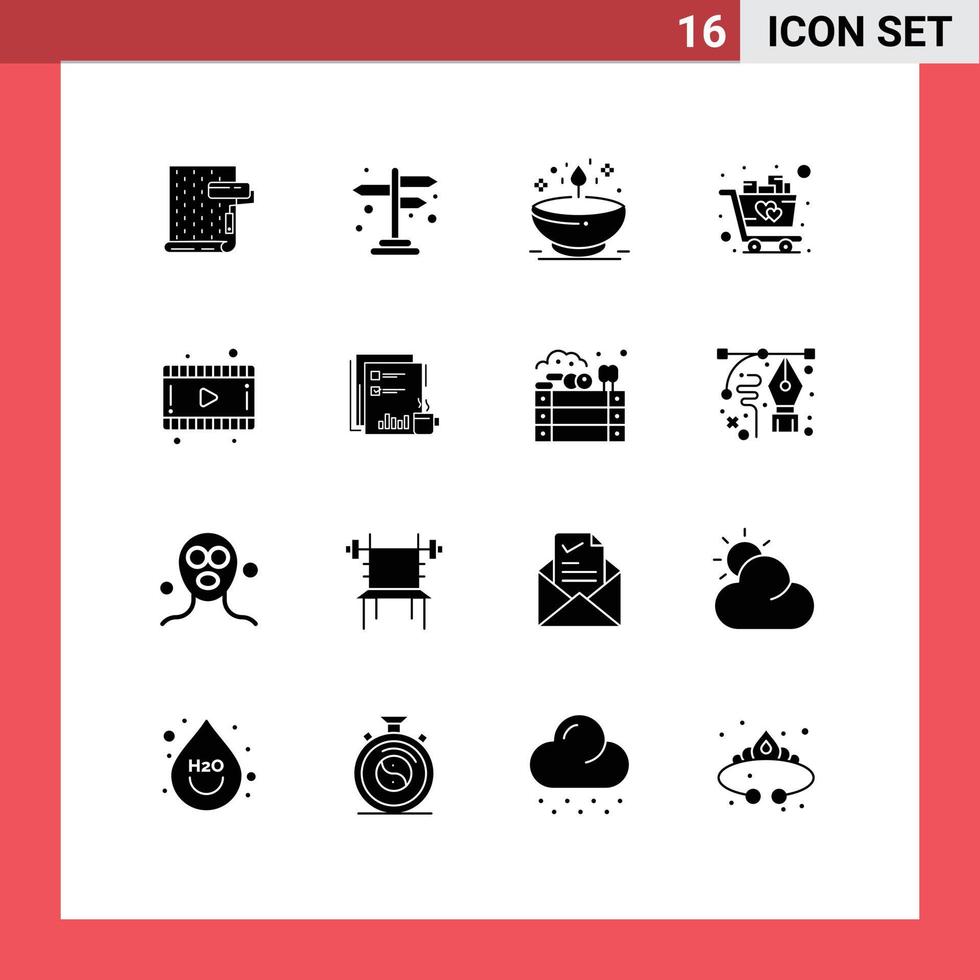 16 Solid Glyph concept for Websites Mobile and Apps trolley love cross road cart glow Editable Vector Design Elements