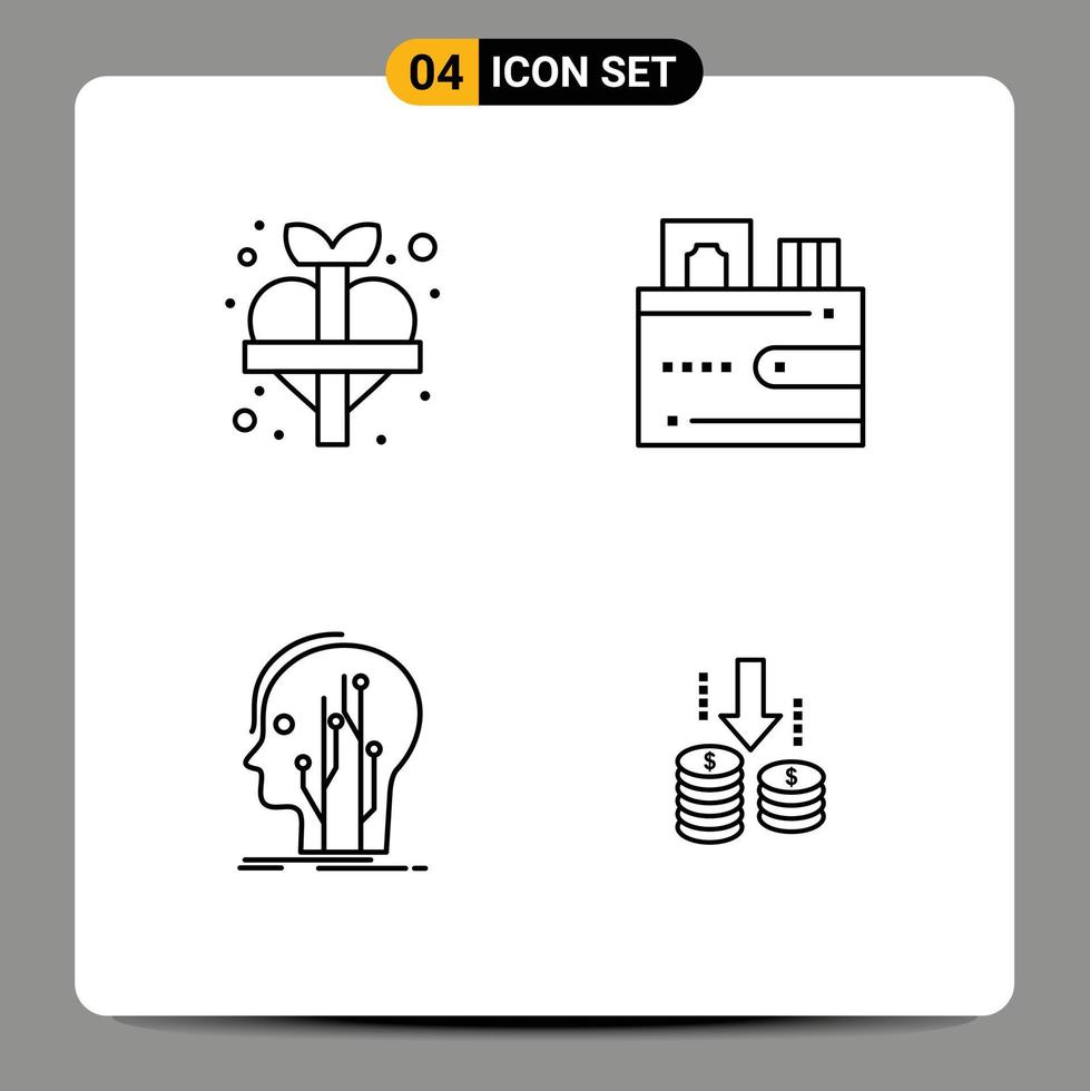 4 Universal Line Signs Symbols of heart head add money knowledge Editable Vector Design Elements