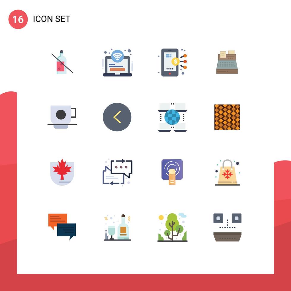 Mobile Interface Flat Color Set of 16 Pictograms of coffee shopping digital printer fax Editable Pack of Creative Vector Design Elements