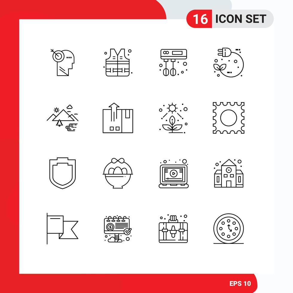 16 Universal Outline Signs Symbols of outdoor mountains kitchen pull plug Editable Vector Design Elements