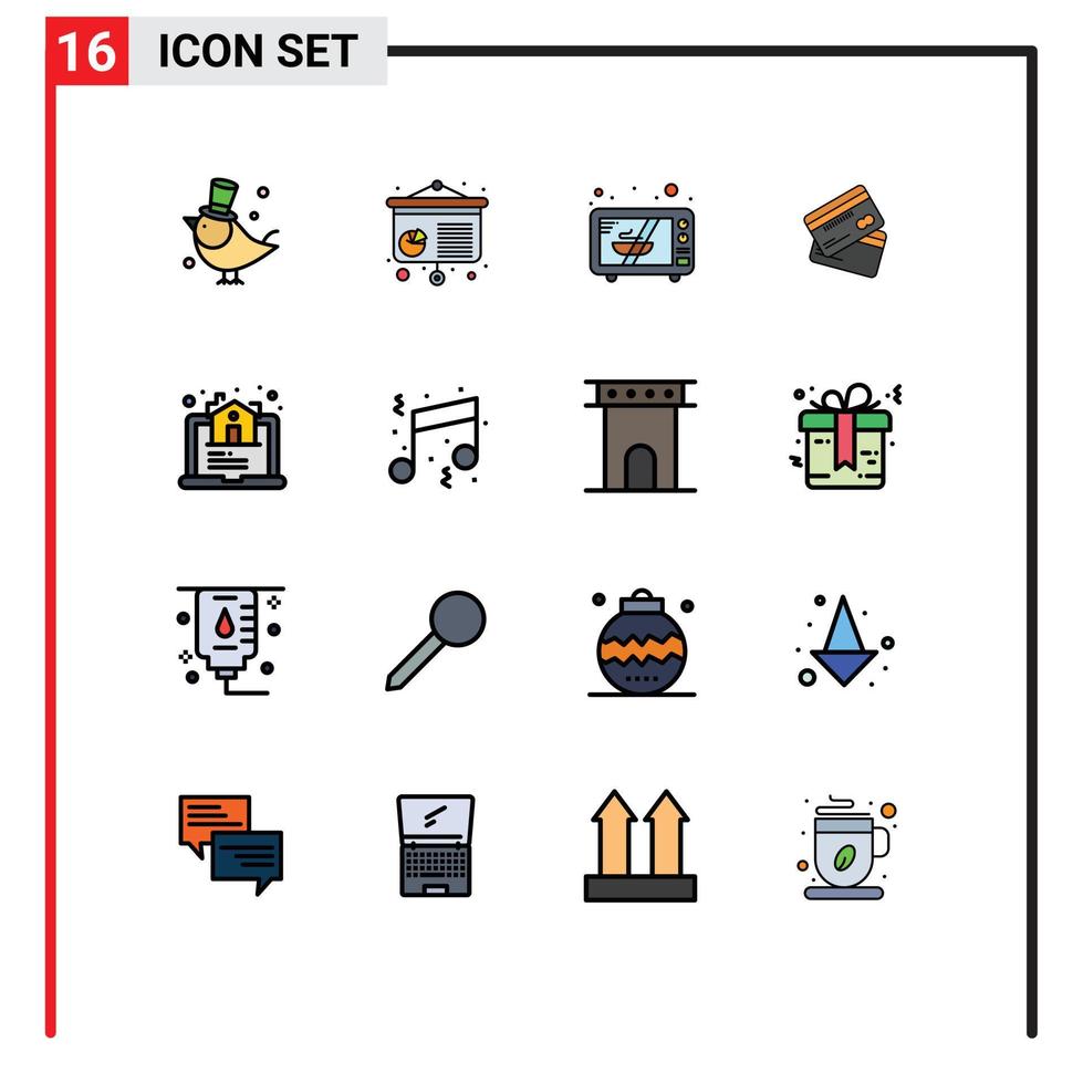 Group of 16 Modern Flat Color Filled Lines Set for estate money microwave finance cards Editable Creative Vector Design Elements