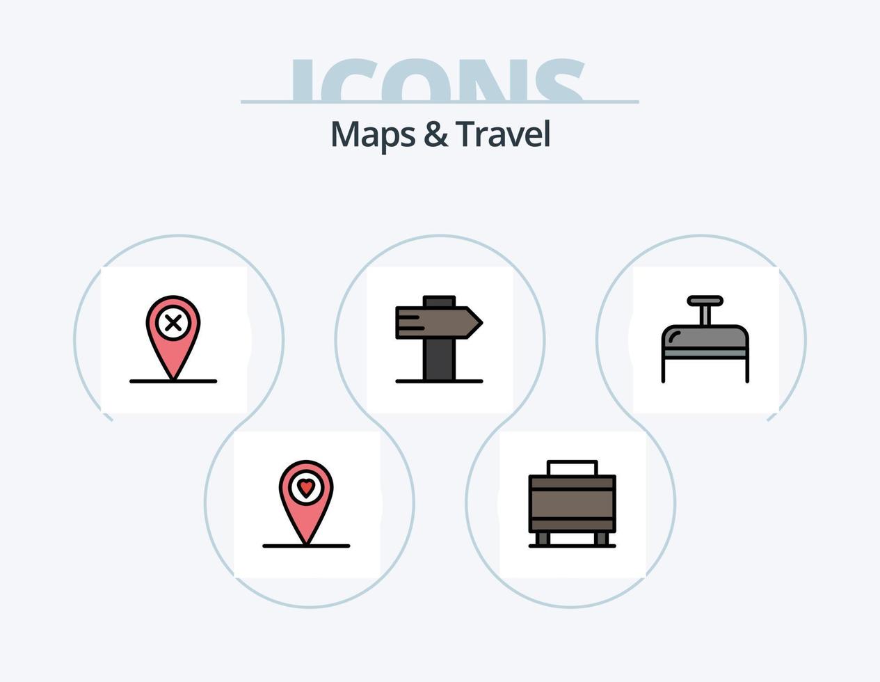 mapas y viaje línea lleno icono paquete 5 5 icono diseño. . viajar. regular. equipaje. vacaciones vector