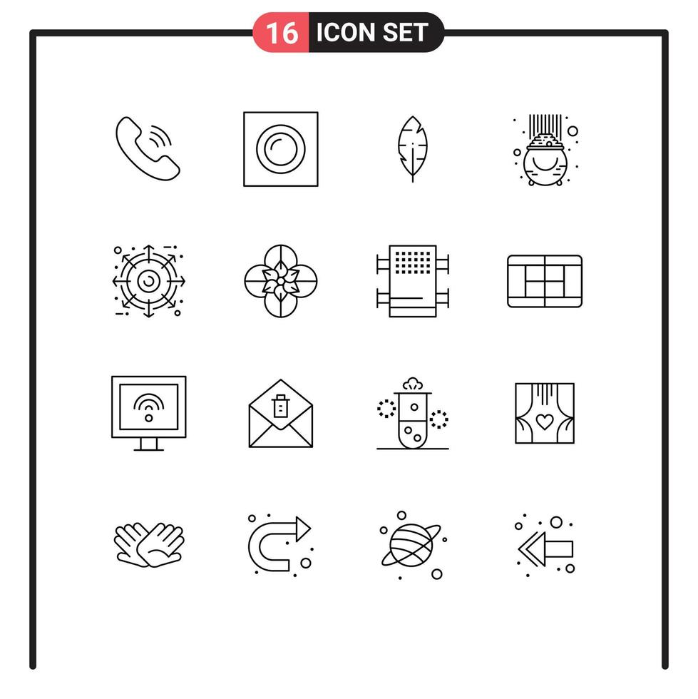 Group of 16 Modern Outlines Set for package external ink pot luck Editable Vector Design Elements