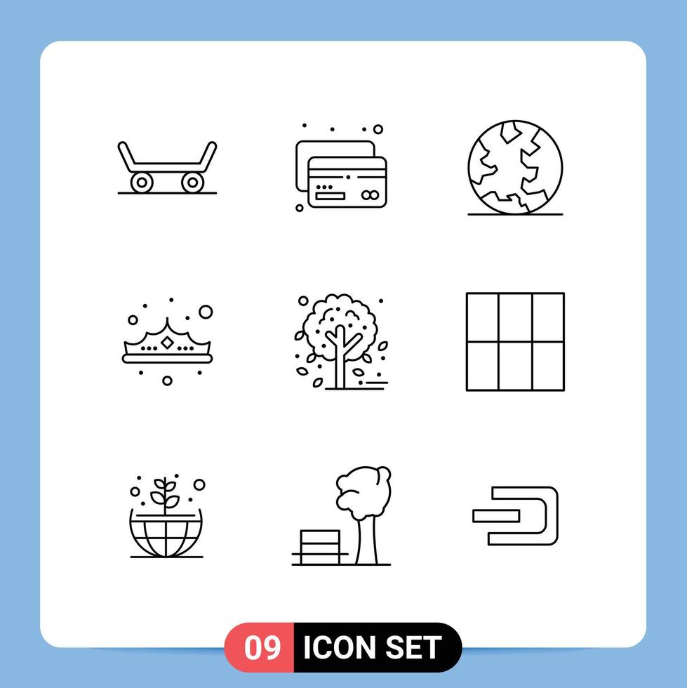 9 Universal Outline Signs Symbols of grid leaf web autumn jewelry Editable Vector Design Elements