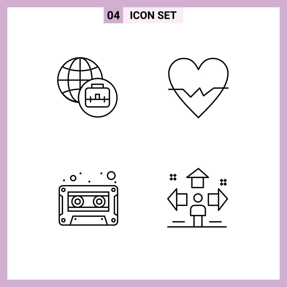 4 Line concept for Websites Mobile and Apps international business direction beat audio cassette user Editable Vector Design Elements