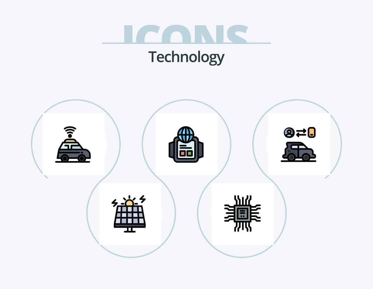 tecnología línea lleno icono paquete 5 5 icono diseño. tecnología. cámara. móvil. visión. gerente vector