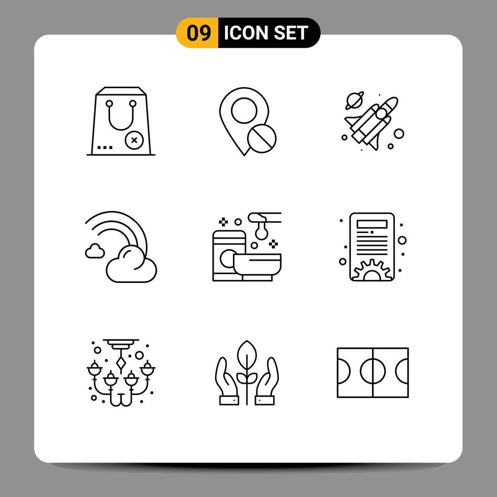 9 Thematic Vector Outlines and Editable Symbols of rain forecast pin filled science Editable Vector Design Elements