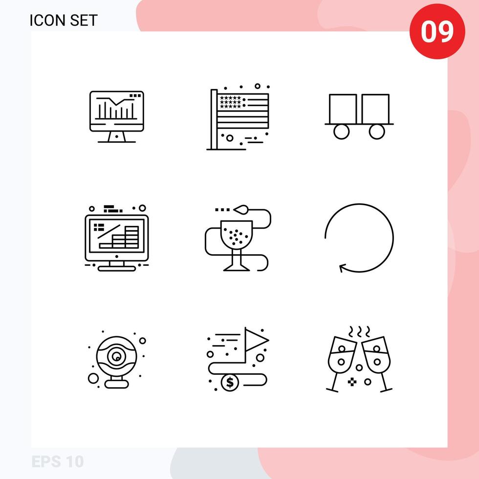 Editable Vector Line Pack of 9 Simple Outlines of management finance caterpillar vehicles coins lift truck Editable Vector Design Elements