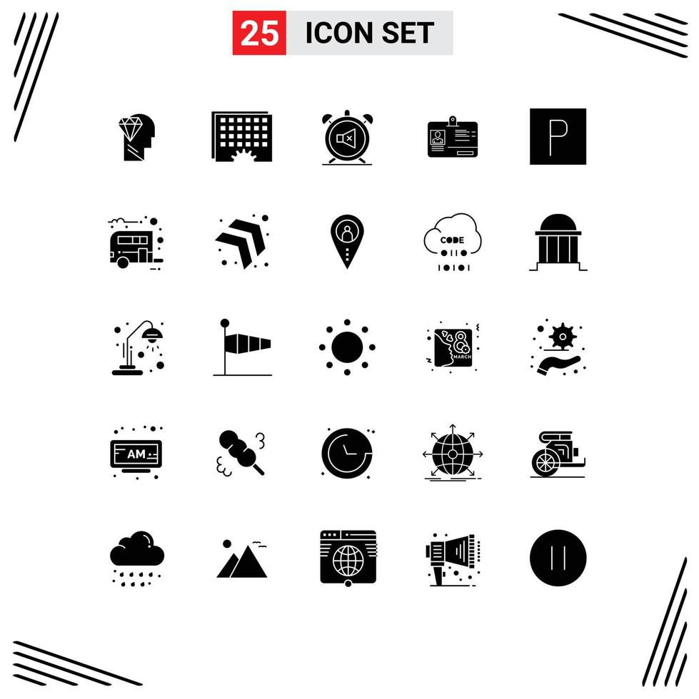 Set of 25 Modern UI Icons Symbols Signs for id card timing pass off Editable Vector Design Elements