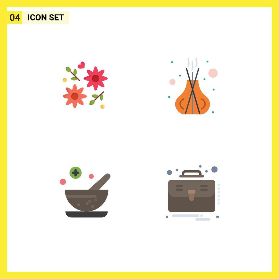 4 Thematic Vector Flat Icons and Editable Symbols of flower herbal wedding spa business Editable Vector Design Elements