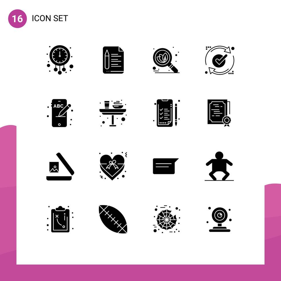 Pictogram Set of 16 Simple Solid Glyphs of mobile reload pencil good ok Editable Vector Design Elements