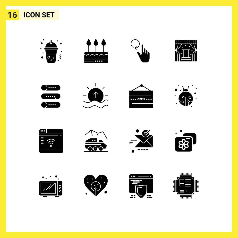 Group of 16 Modern Solid Glyphs Set for device trade hand stage concert Editable Vector Design Elements