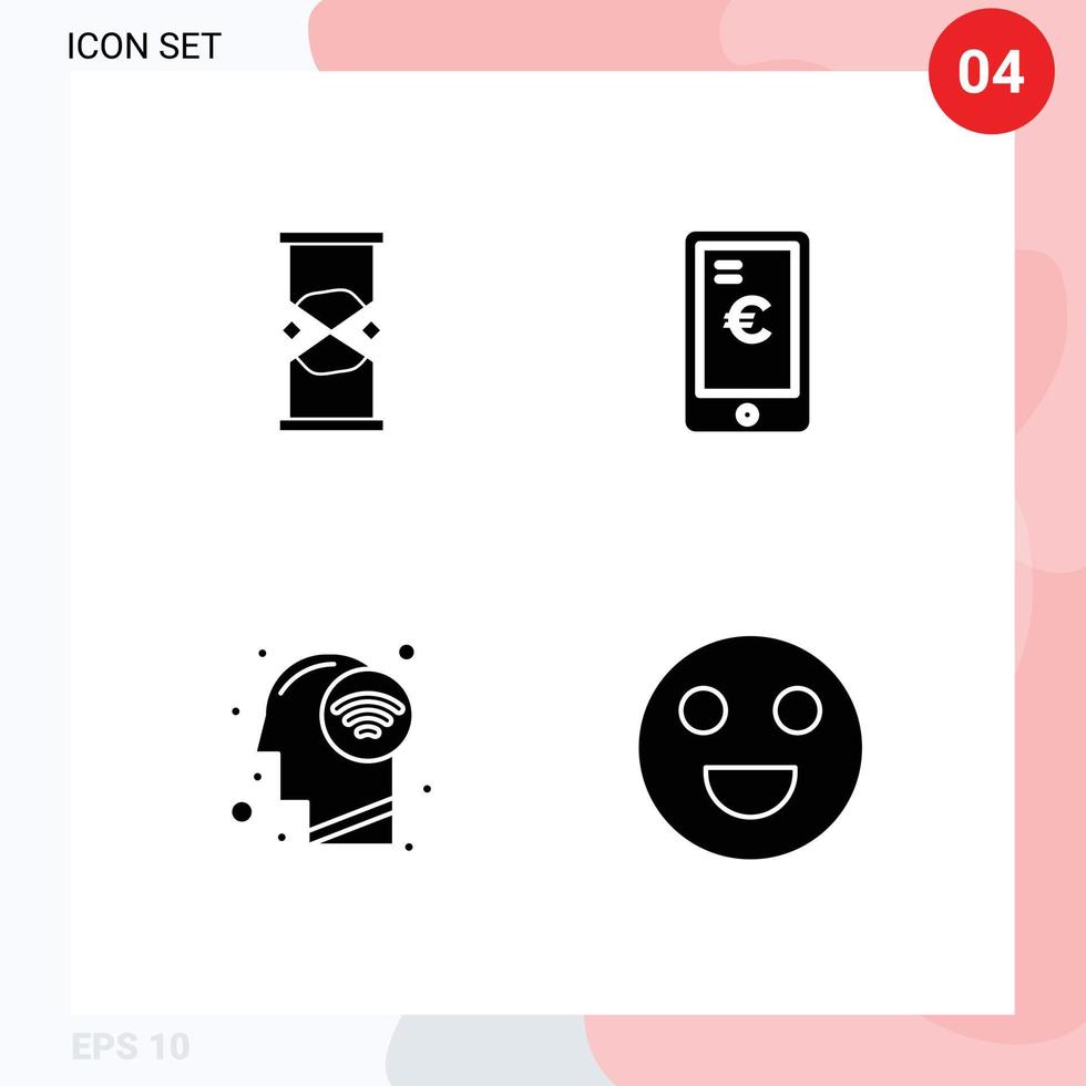 Modern Set of 4 Solid Glyphs and symbols such as hourglass connect watch payment mind Editable Vector Design Elements