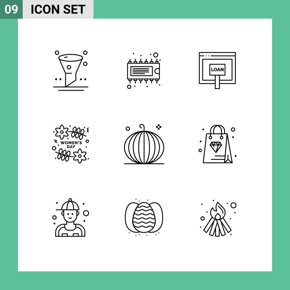 9 User Interface Outline Pack of modern Signs and Symbols of cornucopia day credit organization online Editable Vector Design Elements