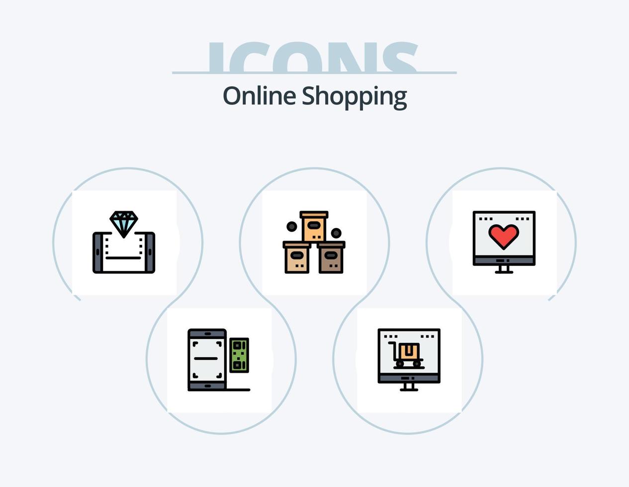 en línea compras línea lleno icono paquete 5 5 icono diseño. intercambio. negocio. tienda. teléfono inteligente tienda vector