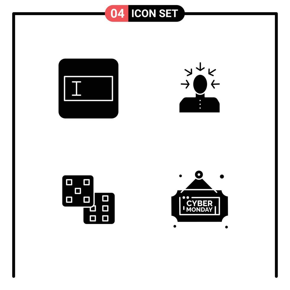 4 Universal Solid Glyphs Set for Web and Mobile Applications form gaming choice human board Editable Vector Design Elements