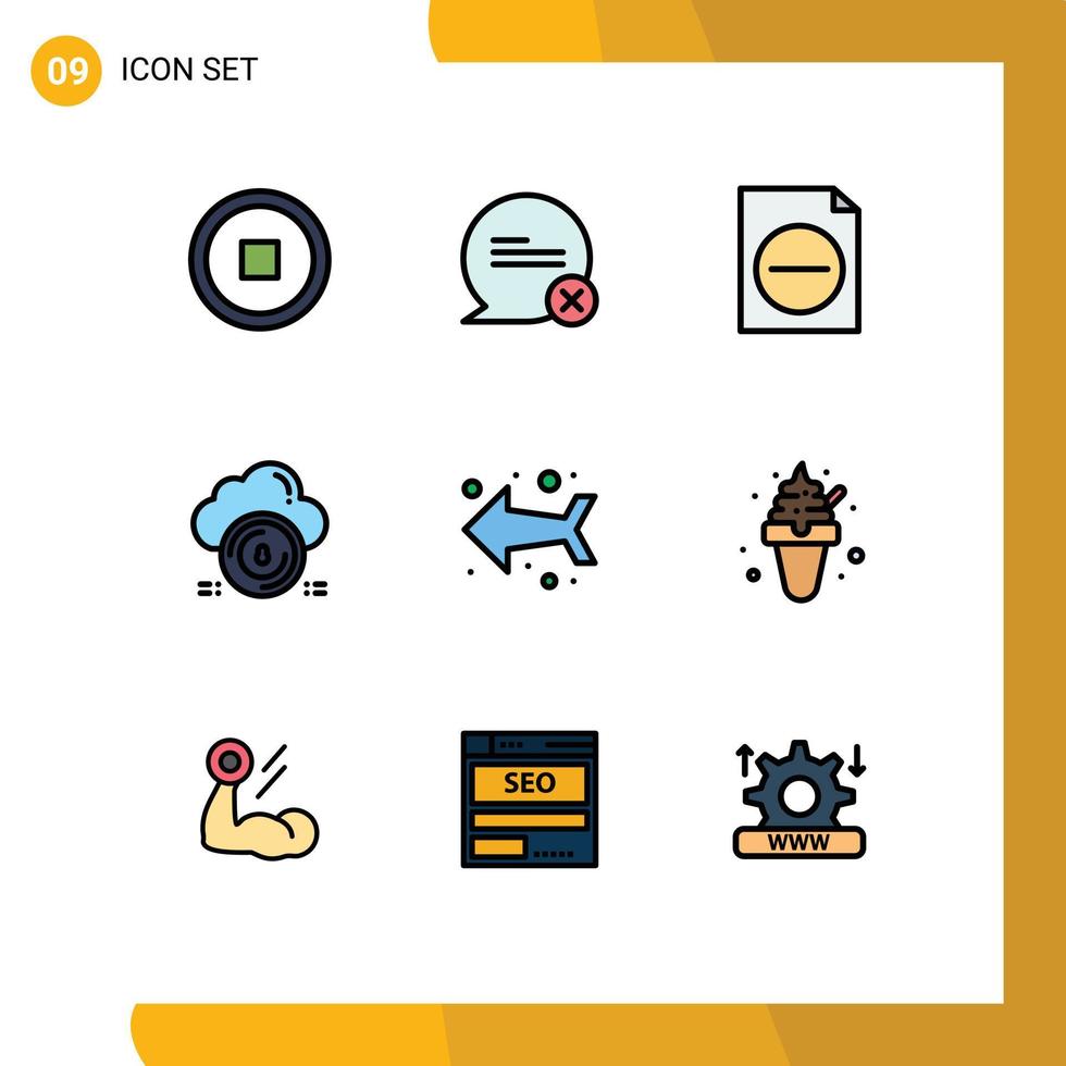 Modern Set of 9 Filledline Flat Colors and symbols such as direction arrow document data protect Editable Vector Design Elements