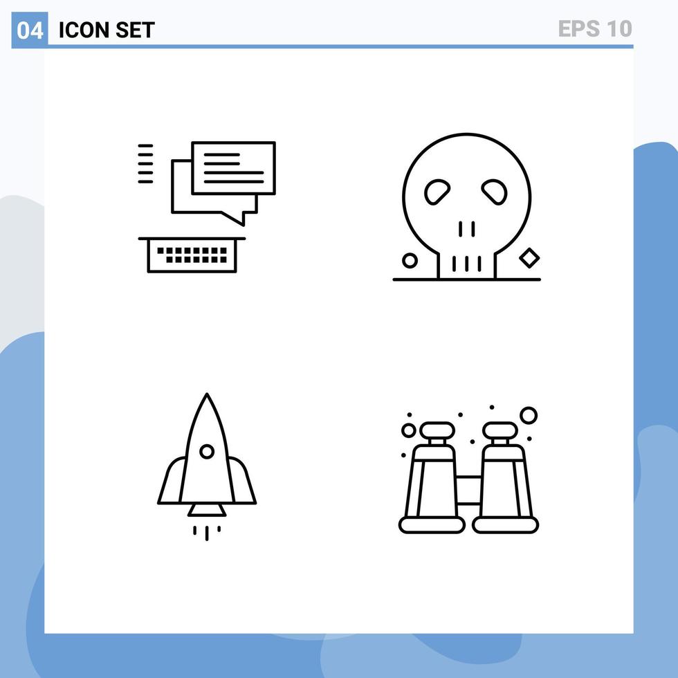 Editable Vector Line Pack of 4 Simple Filledline Flat Colors of chat spaceship support human startup Editable Vector Design Elements