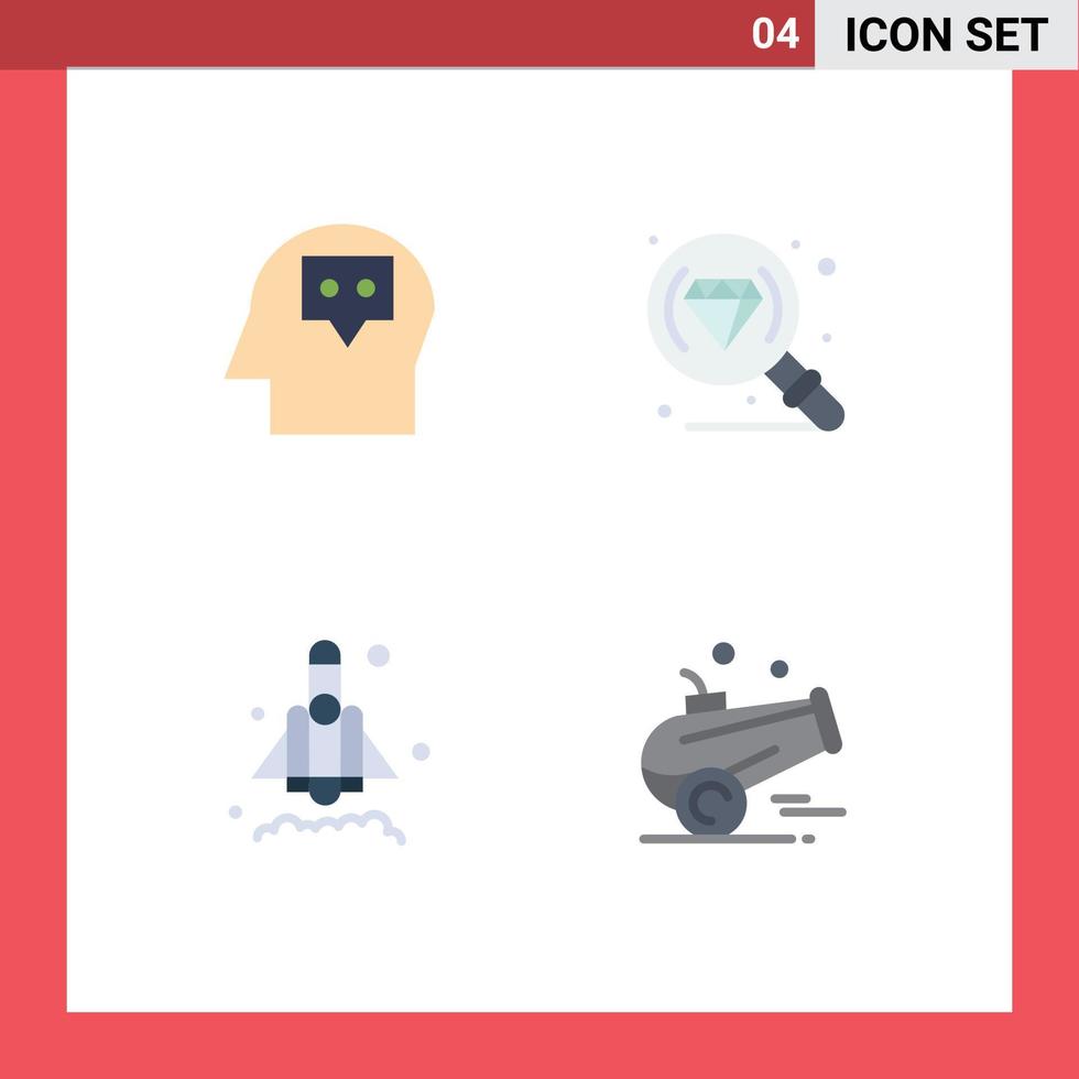 Group of 4 Flat Icons Signs and Symbols for head cannon diamond launch islam Editable Vector Design Elements