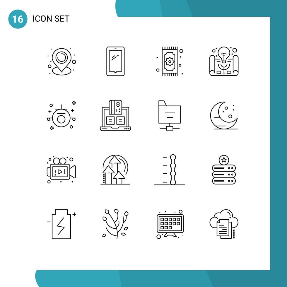 Pictogram Set of 16 Simple Outlines of each project idea rug business idea eid Editable Vector Design Elements