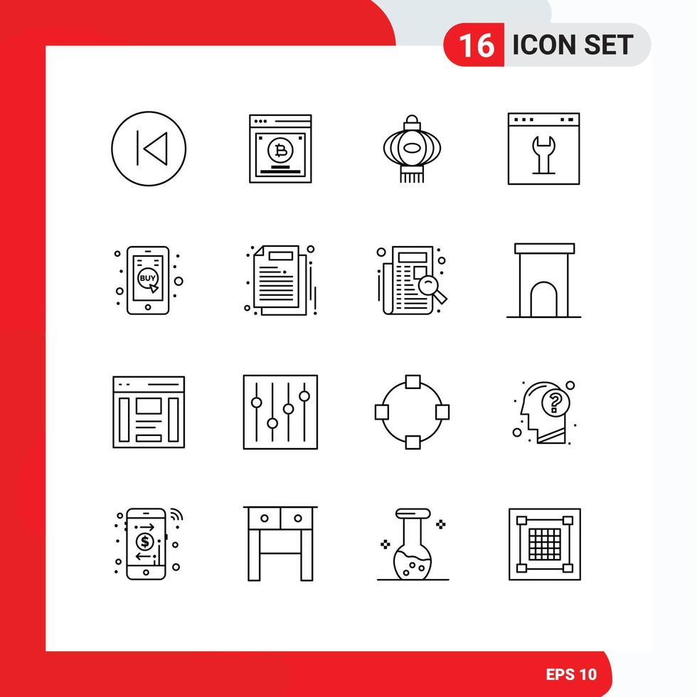 Group of 16 Outlines Signs and Symbols for setting interface split testing gear chinese Editable Vector Design Elements
