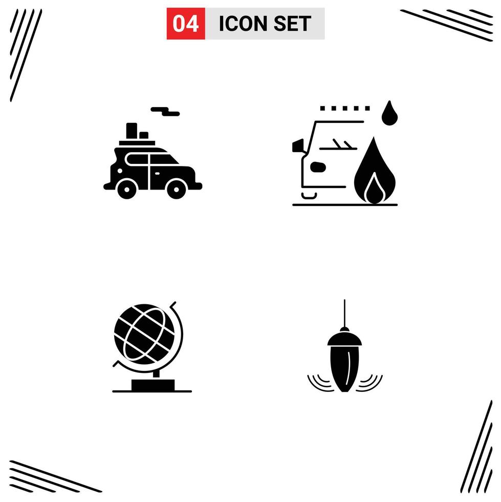 Set of 4 Vector Solid Glyphs on Grid for auto office vehicle fire web Editable Vector Design Elements