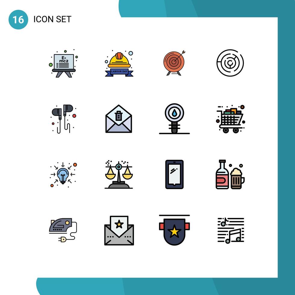 16 User Interface Flat Color Filled Line Pack of modern Signs and Symbols of labyrinth circle target success goal Editable Creative Vector Design Elements