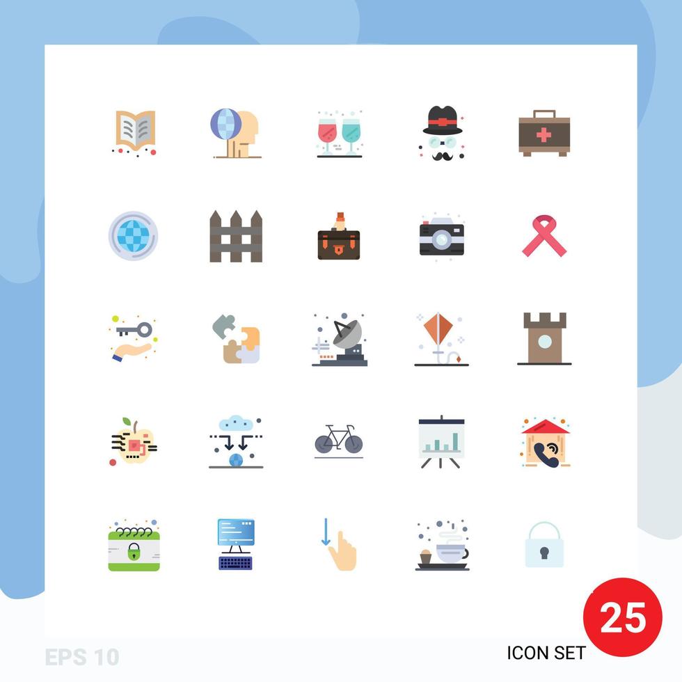 Flat Color Pack of 25 Universal Symbols of bag day outsource brim thanks day Editable Vector Design Elements