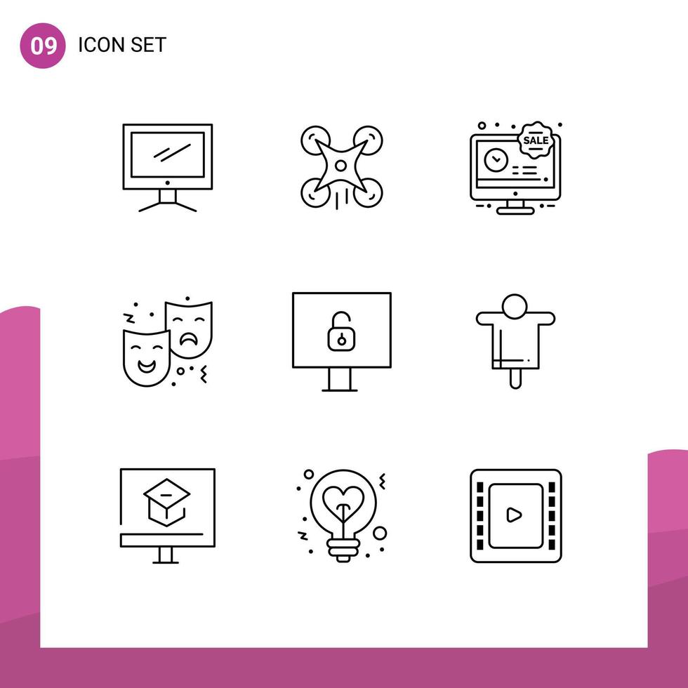 group-of-9-outlines-signs-and-symbols-for-drama-expression-image-face