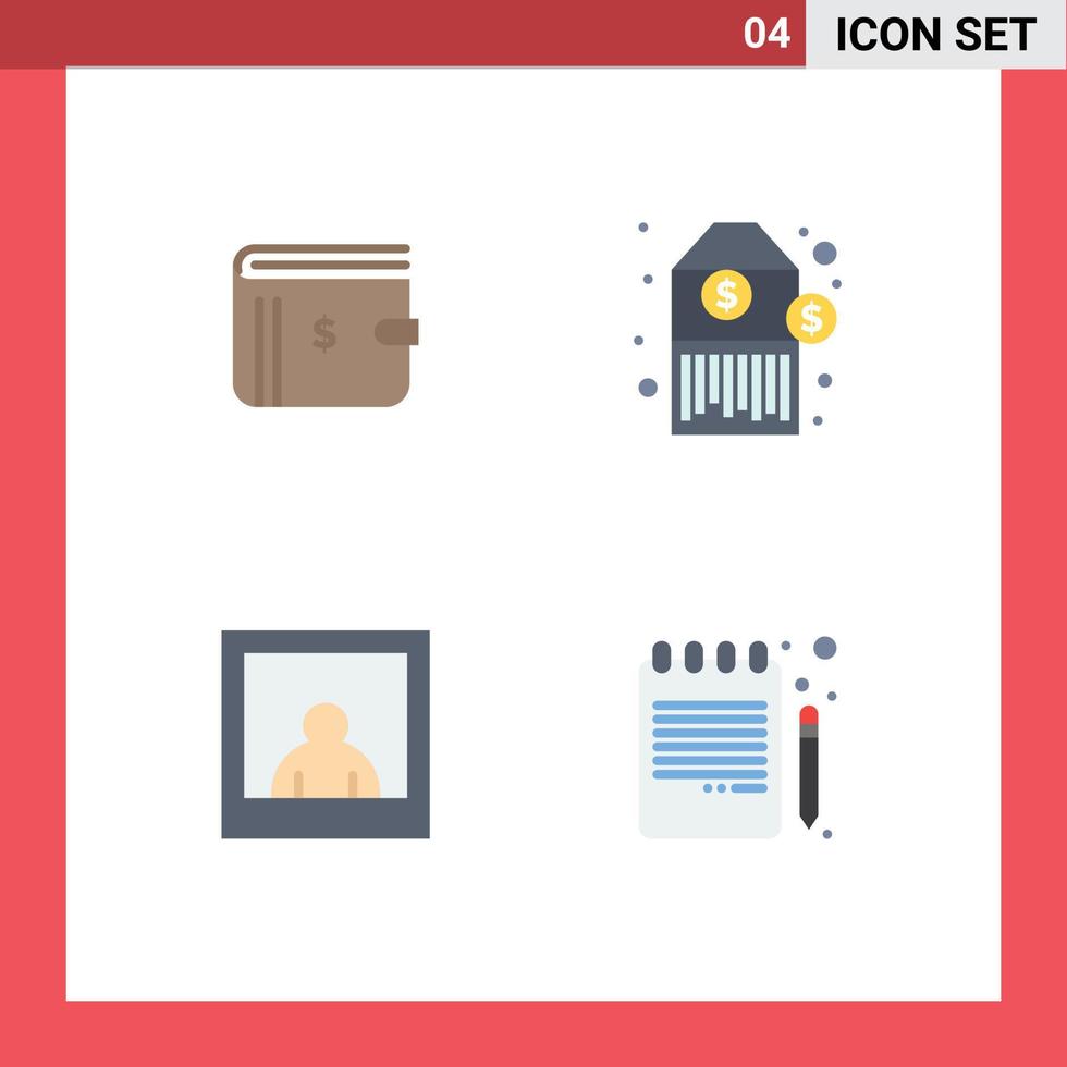 4 Universal Flat Icons Set for Web and Mobile Applications wallet woman cash price book pencil Editable Vector Design Elements